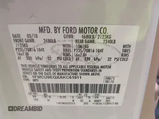 2010 Ford Escape Limited с VIN 1FMCU9EGXAKC61911, выставлен на аукционе IAAI как лот 42249833 с пробегом 125 219 миль миль и . История ставок и продаж доступна на DreamBid. Изображение 9.
