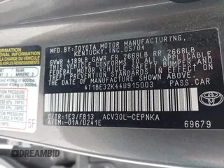 2004 Toyota Camry LE with VIN 4T1BE32K44U915003, listed as a IAAI auction lot 41794140 with 190,217 mi miles and . Bid and sale history available at DreamBid. Image 9.