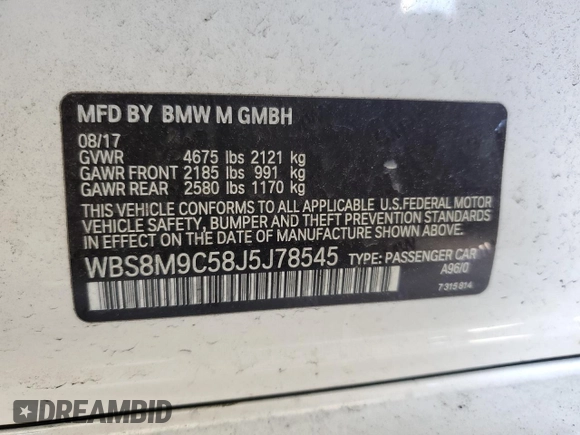 2018 BMW M3 z VIN WBS8M9C58J5J78545, wystawiony jako Copart lot #48081745 z przebiegiem 48 166 mil mil oraz Szkody całkowita. Historia ofert i sprzedaży dostępna na DreamBid. Obrazek 12.