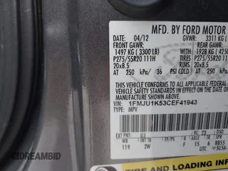 2012 Ford Expedition Limited with VIN 1FMJU1K53CEF41943, listed as a IAAI auction lot 41717417 with 148,514 mi miles and . Bid and sale history available at DreamBid. Image 9.