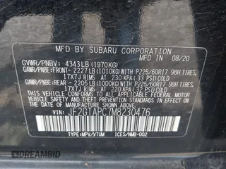 2021 Subaru Crosstrek Premium with VIN JF2GTAPC7M8230476, listed as a IAAI auction lot 42498203 with 86,360 mi miles and . Bid and sale history available at DreamBid. Image 9.