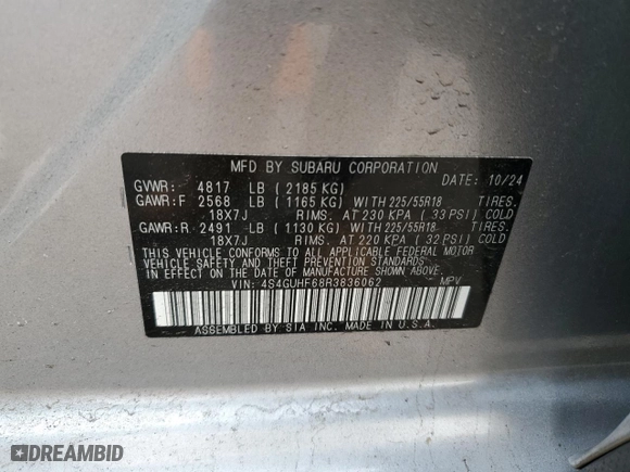 2024 Subaru Crosstrek Sport with VIN 4S4GUHF68R3836062, listed as a Copart auction lot 50097895 with 4,319 mi miles and Salvage Title. Bid and sale history available at carsss.com. Image 12.