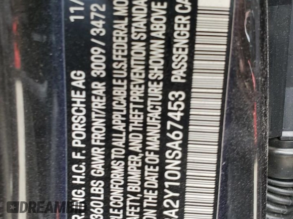 2022 Porsche Taycan 4 with VIN WP0BA2Y10NSA67453, listed as a Copart auction lot 59087524 with Not provided miles and Non repairable. Bid and sale history available at DreamBid. Image 12.
