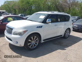 2011 Infiniti QX56 7-passenger with VIN JN8AZ2NE2B9002961, listed as a IAAI auction lot 42145864 with 132,586 mi miles and . Bid and sale history available at DreamBid. Image 2.