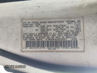 2001 Toyota Tundra SR5 with VIN 5TBRN34161S216827, listed as a IAAI auction lot 41942730 with 204,185 mi miles and . Bid and sale history available at DreamBid. Image 9.