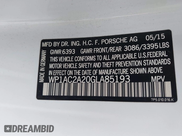 2016 Porsche Cayenne Turbo z VIN WP1AC2A20GLA85193, wystawiony jako IAAI lot #42170440 z przebiegiem 95 999 mil mil oraz . Historia ofert i sprzedaży dostępna na DreamBid. Obrazek 9.
