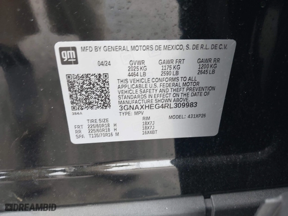 2024 Chevrolet Equinox LS with VIN 3GNAXHEG4RL309983, listed as a IAAI auction lot 41878299 with 8,766 mi miles. Bid and sale history available at carsss.com. Image 9.