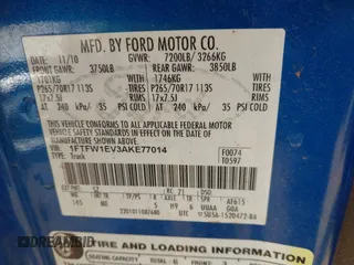 2010 Ford F-150 XL with VIN 1FTFW1EV3AKE77014, listed as a IAAI auction lot 41751214 with 257,170 mi miles. Bid and sale history available at carsss.com. Image 9.