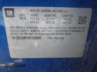 2017 Chevrolet Cruze LT with VIN 1G1BE5SM1H7109697, listed as a IAAI auction lot 42041805 with 152,953 mi miles and . Bid and sale history available at DreamBid. Image 9.