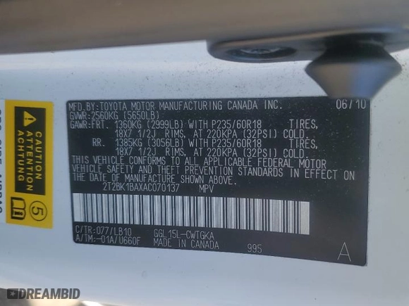 2010 Lexus RX 350 with VIN 2T2BK1BAXAC070137, listed as a Copart auction lot 48500385 with 139,909 mi miles and Salvage Title. Bid and sale history available at carsss.com. Image 14.