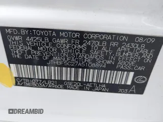 2010 Lexus IS 250 with VIN JTHBF5C27A5108894, listed as a IAAI auction lot 42481051 with 237,430 mi miles and . Bid and sale history available at DreamBid. Image 9.