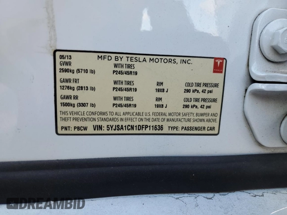 2013 Tesla Model S z VIN 5YJSA1CN1DFP11636, wystawiony jako Copart lot #78333554 z przebiegiem 101 625 mil mil oraz Szkoda całkowita • Salvage title. Historia ofert i sprzedaży dostępna na DreamBid. Obrazek 15.