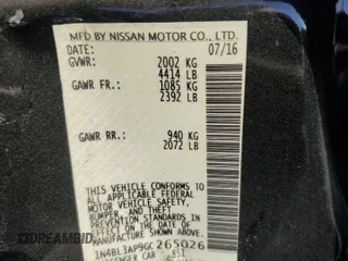 2016 Nissan Altima SL with VIN 1N4BL3AP9GC265026, listed as a Copart auction lot 53981365 with Not provided miles and Salvage title. Bid and sale history available at DreamBid. Image 12.