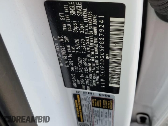 2023 Kia Telluride EX X-Line с VIN 5XYP3DGC5PG379241, выставлен на аукционе Copart как лот 45635465 с пробегом 59 775 миль миль и Чистый • Clean title. История ставок и продаж доступна на DreamBid. Изображение 14.