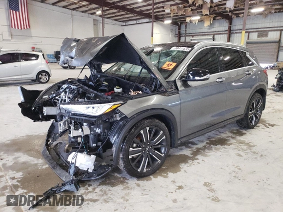 2021 Infiniti QX50 Luxe with VIN 3PCAJ5BA6MF123328, listed as a Copart auction lot 88411535 with 34,162 mi miles and Salvage title. Bid and sale history available at DreamBid. Image 1.