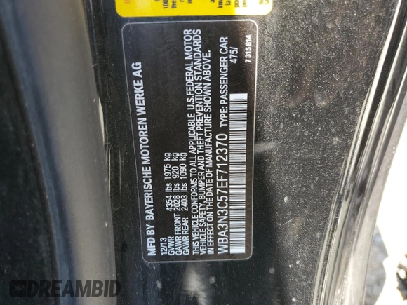 2014 BMW 4 Series 428i with VIN WBA3N3C57EF712370, listed as a Copart auction lot 63108215 with 151,779 mi miles and Salvage title. Bid and sale history available at DreamBid. Image 12.