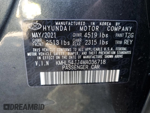 2021 Hyundai Sonata Hybrid Limited with VIN KMHL54JJ4MA036718, listed as a Copart auction lot 67736732 with 9,913 mi miles. Bid and sale history available at carsss.com. Image 14.