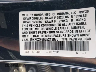 2020 Honda Civic LX with VIN 19XFC2F66LE213975, listed as a IAAI auction lot 42398098 with 69,902 mi miles and . Bid and sale history available at DreamBid. Image 9.