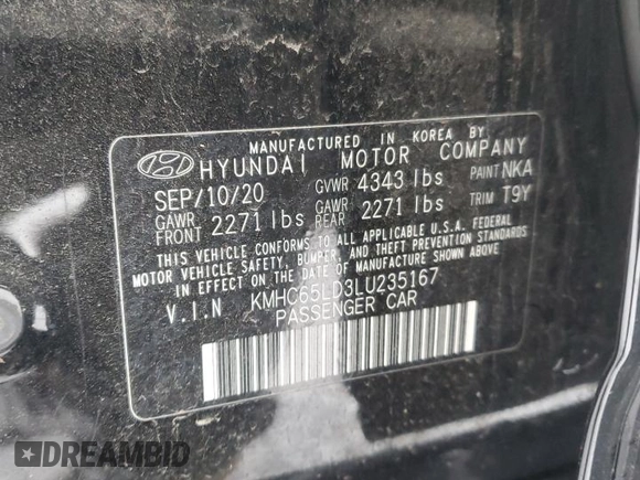 2020 Hyundai Ioniq SE with VIN KMHC65LD3LU235167, listed as a Copart auction lot 87891755 with 40,434 mi miles and Salvage title. Bid and sale history available at DreamBid. Image 12.