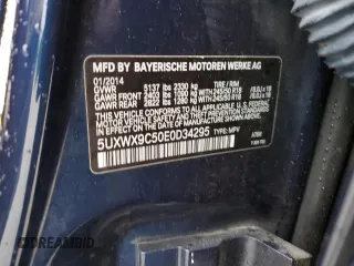 2014 BMW X3 xDrive28i with VIN 5UXWX9C50E0D34295, listed as a Copart auction lot 48472895 with 63,802 mi miles and Salvage Title. Bid and sale history available at DreamBid. Image 14.