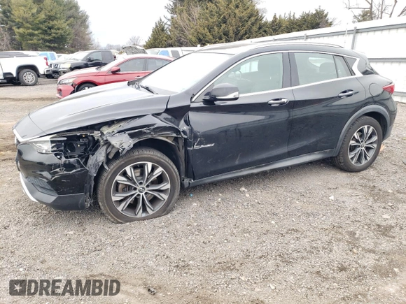 2018 Infiniti QX30 Luxury with VIN SJKCH5CR8JA057438, listed as a Copart auction lot 46756635 with 61,255 mi miles and Salvage title. Bid and sale history available at DreamBid. Image 1.