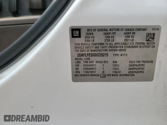 2016 Chevrolet Equinox LT z VIN 2GNFLFE3XG6235215, wystawiony jako Copart lot #59522645 z przebiegiem 266 035 mil mil oraz Czysty tytuł • Clean title. Historia ofert i sprzedaży dostępna na DreamBid. Obrazek 13.