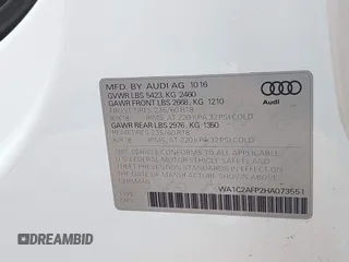 2017 Audi Q5 Premium with VIN WA1C2AFP2HA073551, listed as a IAAI auction lot 42411730 with 46,429 mi miles and . Bid and sale history available at DreamBid. Image 9.