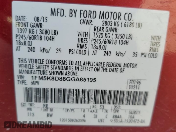 2016 Ford Explorer XLT with VIN 1FM5K8D88GGA85195, listed as a Copart auction lot 50878445 with 100,660 mi miles and Salvage Title. Bid and sale history available at carsss.com. Image 13.