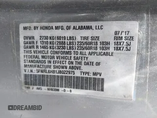 2018 Honda Odyssey Touring with VIN 5FNRL6H81JB022975, listed as a IAAI auction lot 42653304 with 210,137 mi miles and . Bid and sale history available at DreamBid. Image 9.