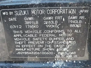 2013 Suzuki SX4 Crossover with VIN JS2YB5A32D6100600, listed as a IAAI auction lot 40667095 with 192,636 mi miles. Bid and sale history available at carsss.com. Image 9.