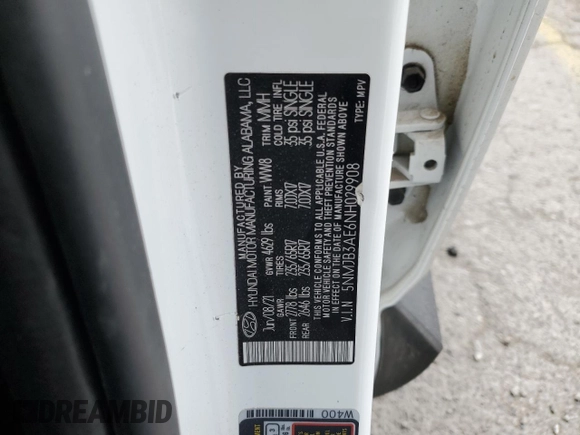 2022 Hyundai Tucson SEL with VIN 5NMJB3AE6NH029908, listed as a Copart auction lot 47943585 with 65,542 mi miles and Salvage Title. Bid and sale history available at carsss.com. Image 13.