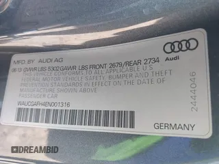 2014 Audi S5 Premium Plus z VIN WAUCGAFH4EN001316, wystawiony jako IAAI lot #41425673 z przebiegiem 97 089 mil mil oraz . Historia ofert i sprzedaży dostępna na DreamBid. Obrazek 9.