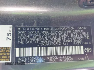 2007 Toyota Prius with VIN JTDKB20U273261611, listed as a IAAI auction lot 41440170 with 201,710 mi miles. Bid and sale history available at carsss.com. Image 9.