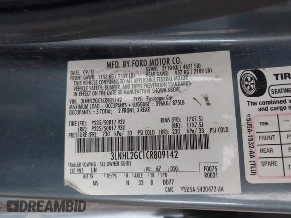 2012 Lincoln MKZ с VIN 3LNHL2GC1CR809142, выставлен на аукционе IAAI как лот 42395593 с пробегом 146 616 миль миль и . История ставок и продаж доступна на DreamBid. Изображение 9.