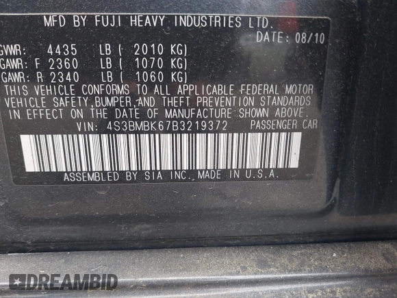 2011 Subaru Legacy Limited Power Moon с VIN 4S3BMBK67B3219372, выставлен на аукционе IAAI как лот 42237781 с пробегом 180 733 миль миль и . История ставок и продаж доступна на DreamBid. Изображение 9.
