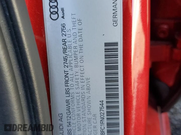 2015 Audi A6 with VIN WAUHMBFC1FN027544, listed as a Copart auction lot 53960404 with 104,428 mi miles and Salvage title. Bid and sale history available at DreamBid. Image 14.
