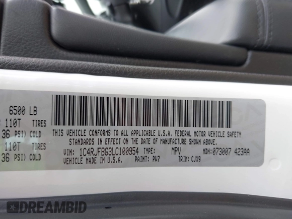 2020 Jeep Grand Cherokee Limited with VIN 1C4RJFBG3LC100954, listed as a IAAI auction lot 42276133 with 98,106 mi miles and . Bid and sale history available at DreamBid. Image 9.