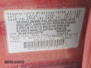 2016 Nissan Sentra SV with VIN 3N1AB7AP5GL637792, listed as a IAAI auction lot 42041580 with 74,373 mi miles and . Bid and sale history available at DreamBid. Image 9.