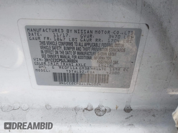 2018 Nissan Note SV с VIN 3N1CE2CP0JL360024, выставлен на аукционе IAAI как лот 40880891 с пробегом 73 446 миль миль и . История ставок и продаж доступна на DreamBid. Изображение 9.