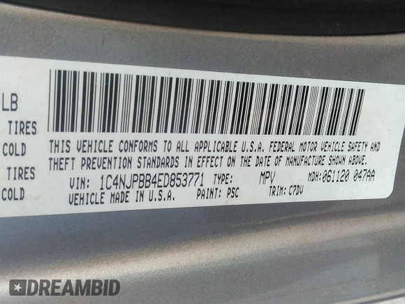 2014 Jeep Patriot Sport with VIN 1C4NJPBB4ED853771, listed as a IAAI auction lot 42494025 with 138,099 mi miles and . Bid and sale history available at DreamBid. Image 9.
