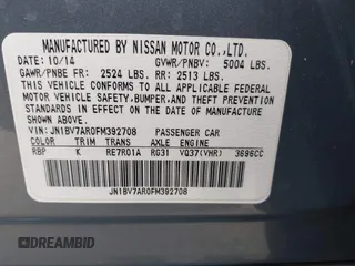 2015 Infiniti Q50 with VIN JN1BV7AR0FM392708, listed as a IAAI auction lot 41593006 with 109,066 mi miles. Bid and sale history available at carsss.com. Image 9.