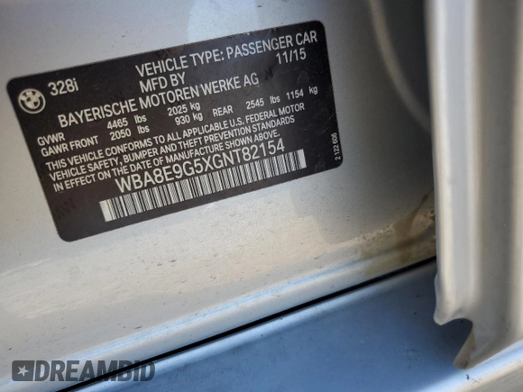 2016 BMW 3 Series 328i with VIN WBA8E9G5XGNT82154, listed as a Copart auction lot 47214165 with 132,192 mi miles and Clean Title. Bid and sale history available at carsss.com. Image 15.