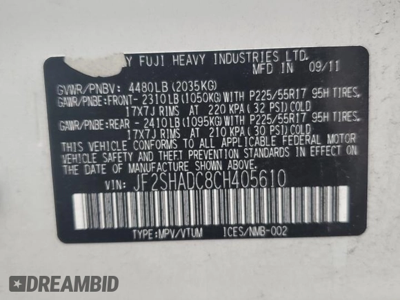 2012 Subaru Forester X Premium with VIN JF2SHADC8CH405610, listed as a Copart auction lot 64333935 with 153,071 mi miles and Salvage title. Bid and sale history available at DreamBid. Image 13.