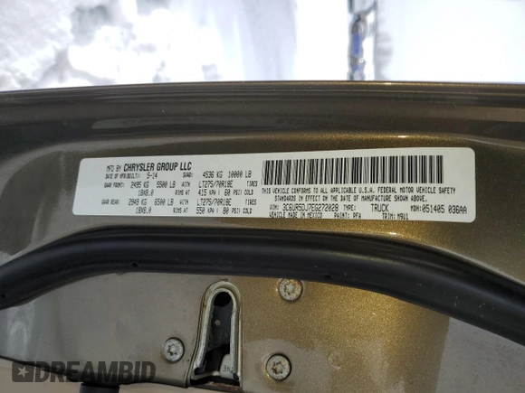 2014 Ram 2500 Outdoorsman with VIN 3C6UR5DJ7EG272028, listed as a Copart auction lot 45402555 with Not provided miles and Salvage title. Bid and sale history available at DreamBid. Image 12.