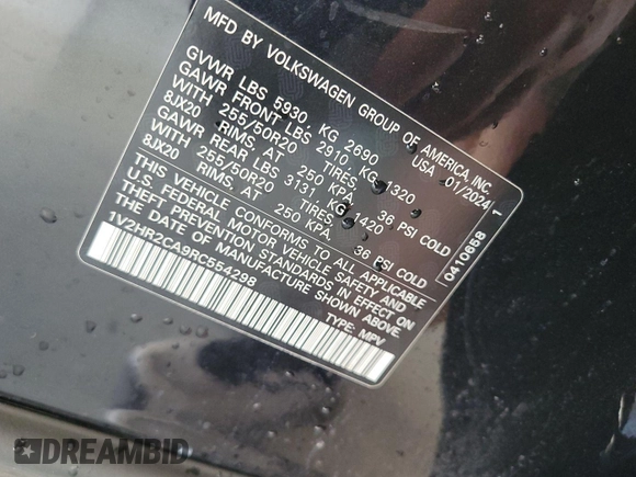 2024 Volkswagen Atlas SE z VIN 1V2HR2CA9RC554298, wystawiony jako IAAI lot #42851017 z przebiegiem 18 815 mil mil oraz . Historia ofert i sprzedaży dostępna na DreamBid. Obrazek 4.