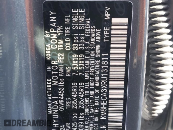 2024 Hyundai Kona Limited with VIN KM8HECA3XRU131811, listed as a Copart auction lot 45565475 with 13,089 mi miles and Salvage Title. Bid and sale history available at carsss.com. Image 13.