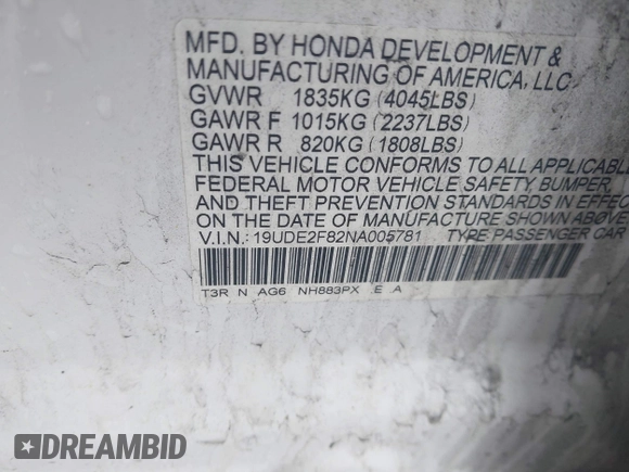 2022 Acura ILX Premium with VIN 19UDE2F82NA005781, listed as a IAAI auction lot 42002849 with 24,795 mi miles and . Bid and sale history available at DreamBid. Image 9.