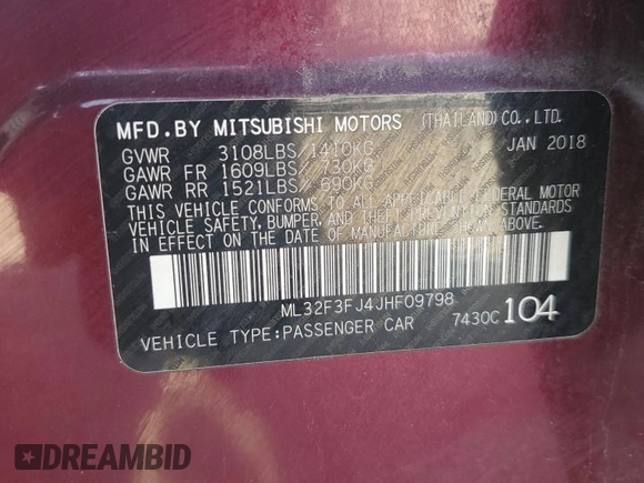 2018 Mitsubishi Mirage ES z VIN ML32F3FJ4JHF09798, wystawiony jako Copart lot #53841385 z przebiegiem 68 285 mil mil oraz Szkoda całkowita • Salvage title. Historia ofert i sprzedaży dostępna na DreamBid. Obrazek 12.