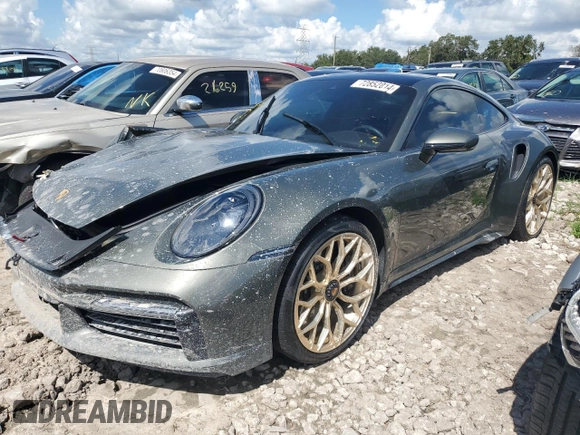 2023 Porsche 911 Turbo with VIN WP0AD2A99PS258016, listed as a Copart auction lot 72852814 with 7,386 mi miles and Salvage Title. Bid and sale history available at carsss.com. Image 1.