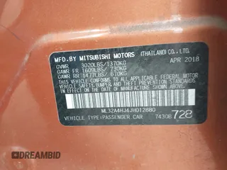 2018 Mitsubishi Mirage SE with VIN ML32A4HJ4JH012880, listed as a IAAI auction lot 42486804 with 28,468 mi miles and . Bid and sale history available at DreamBid. Image 9.